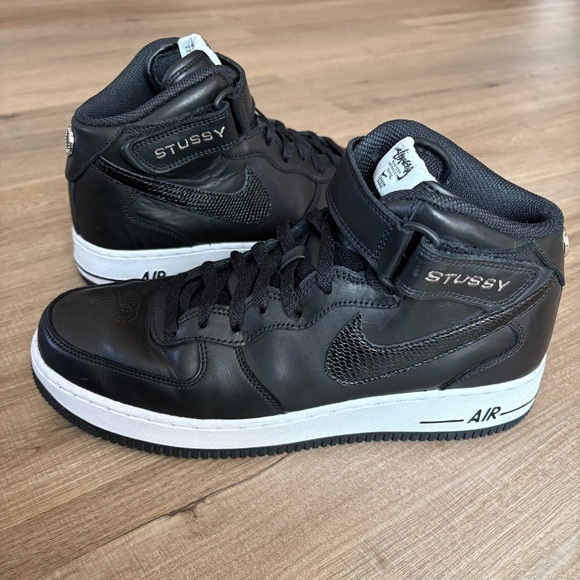 stussy x nike air force 1 low black mens